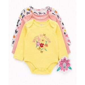 Little Beginnings Baby Girl Bodysuit Set 3-6 Months Floral Long Sleeve 3 Pc NWT